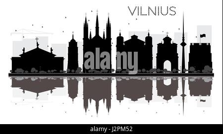 Vilnius City skyline silhouette noir et blanc avec reflets. vector illustration. simple télévision concept pour tourisme présentation, bannière, un placard Illustration de Vecteur