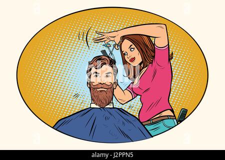Femme coiffure coupe le hipster barbu Illustration de Vecteur