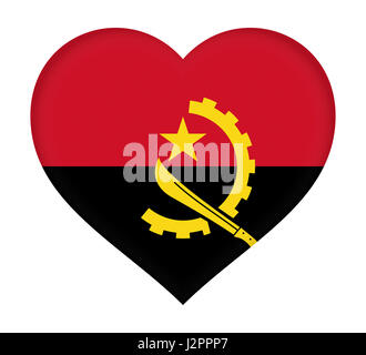 Illustration du drapeau de l'Angola en forme de coeur. Banque D'Images