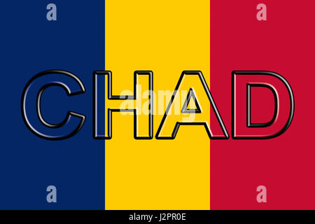 Illustration du drapeau national du Tchad avec le pays écrit sur le drapeau. Banque D'Images