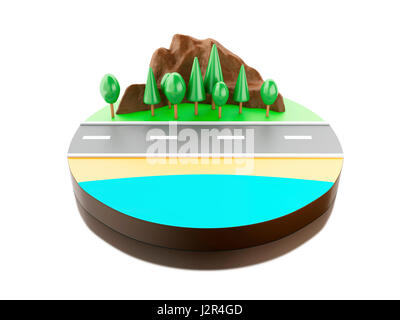 3D illustration. Voyage avec plage et montagne. Concept de voyage. Isolé sur fond blanc Banque D'Images