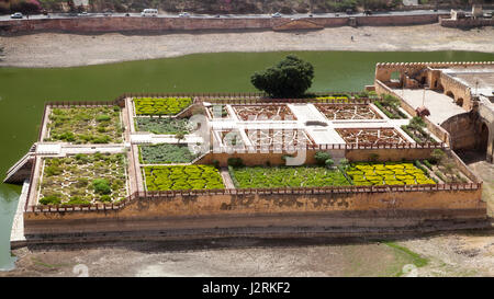 Les Jardins de safran au lac Faleolo, qui se trouve en dessous du Fort Amber près de Jaipur au Rajasthan, Inde. Banque D'Images