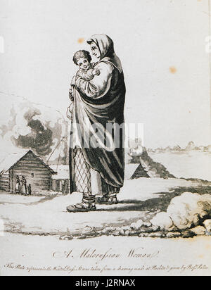 Cette peinture d'Edward Daniel Clarke, créée en 1810, représente une femme malorussienne, offrant une représentation de la culture et des vêtements ukrainiens de cette période. Banque D'Images