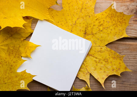 Contexte avec des feuilles d'automne et du papier Banque D'Images