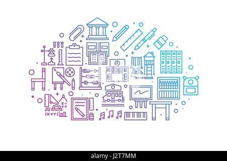 L'école et l'éducation de la ligne de gradient illustration des icônes. Design en style moderne avec des icônes connexes concept ornement à l'assurance-chômage, ux, web, applications design de bannières Illustration de Vecteur
