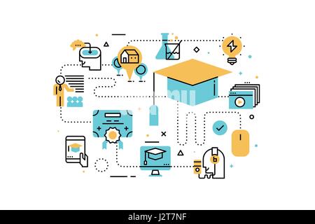 L'éducation en ligne illustration icônes de ligne. Design en style moderne avec des icônes ornement concept pour site web, app, bandeau web. Illustration de Vecteur