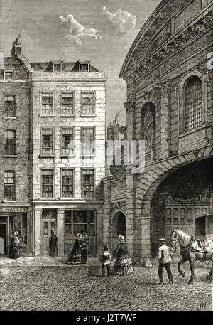 L'enfant Banking-House, Fleet Street à côté de Temple Bar Gateway, Londres en 1855. La gravure de l'époque victorienne circa 1880. Banque D'Images