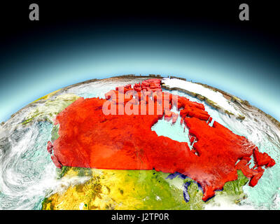 Canada en rouge sur le modèle de la planète Terre vue de l'orbite terrestre. Illustration 3D détaillés avec surface de la planète. Éléments de cette image fournie par la NASA. Banque D'Images