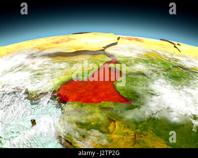 Le Cameroun en rouge sur le modèle de la planète Terre vue de l'orbite terrestre. Illustration 3D détaillés avec surface de la planète. Éléments de cette image fournie par la NASA. Banque D'Images