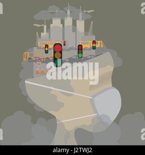 Résumé chef de la pollution dans la ville. Concept de la pollution. Vector Illustration de Vecteur