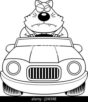 Un cartoon illustration d'un gros chat à la conduite d'une voiture avec une expression de colère. Illustration de Vecteur