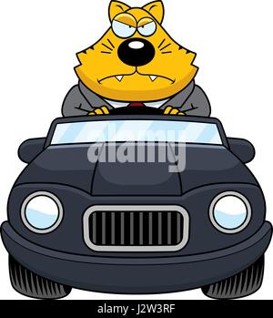 Un cartoon illustration d'un gros chat à la conduite d'une voiture avec une expression de colère. Illustration de Vecteur