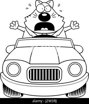 Un cartoon illustration d'un gros chat à la conduite d'une voiture et paniquée. Illustration de Vecteur