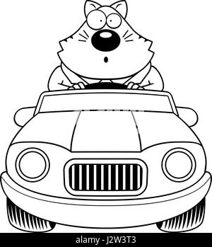 Un cartoon illustration d'un gros chat à la conduite d'une voiture et à la surprise. Illustration de Vecteur