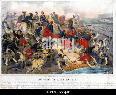 La bataille de Palestro est un conflit important pendant la seconde Guerre d'indépendance italienne, avec les Zouaves et les troupes italiennes sous le règne du roi Victor Emmanuel Ier Banque D'Images