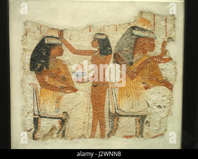 Scène du banquet, peinture sur la paille et de la boue, Thèbes, Nouvel Empire, xviiie dynastie, ch. 1400 BCE - Nelson-Atkins Museum of Art - DSC08157 Banque D'Images