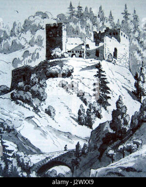 Dessin intitulé 'Belfort Zeichnung 1814', représentant la citadelle de Belfort en France, créée en 1814, mettant en valeur l'architecture militaire du début du XIXe siècle. Banque D'Images