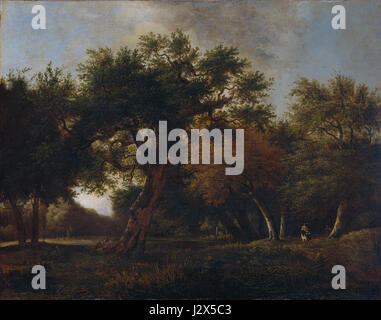 'Bosgezicht' (vue sur la forêt) est une peinture installée dans le Rijksmuseum. L'œuvre représente un paysage forestier serein, capturant la beauté naturelle de l'environnement avec des détails riches et des effets atmosphériques. Banque D'Images