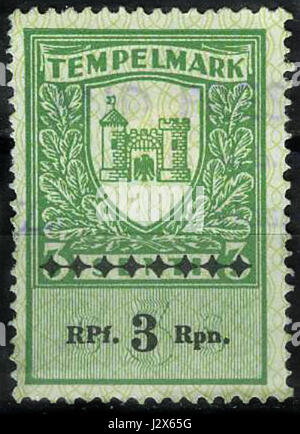 Une étiquette adhésive de 3 pfennig d'Estonie, datée de 1941, représentant l'époque où l'Estonie était sous occupation allemande pendant la seconde Guerre mondiale Banque D'Images