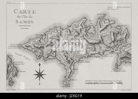 Carte de l'ile de Samos - Choiseul-gouffier Gabriel Florent Auguste De - 1782 Banque D'Images