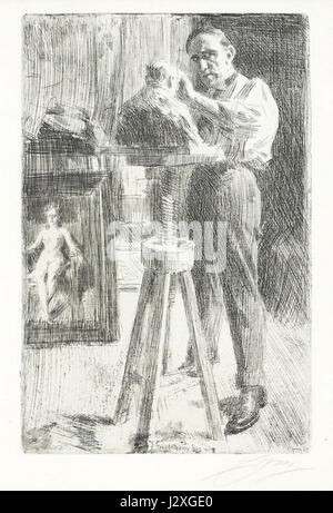 Cette gravure de l'artiste suédois Anders Zorn, créée en 1908, représente le prince Paul Troubetzkoy I. Zorn était réputé pour sa maîtrise du portrait et son utilisation habile de la lumière et de l'ombre. Banque D'Images
