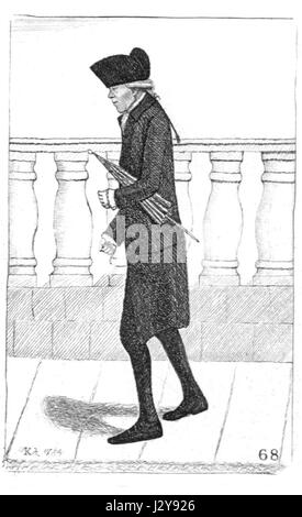Cette caricature de John Kay représente Alexander Lang Sandy Wood tenant un parapluie, capturant le sujet dans un style humoristique et exagéré. John Kay était connu pour ses portraits satiriques, et cette pièce illustre son approche distinctive de la caricature, en se concentrant sur l'apparence et les traits de personnalité du characterâ€™s. Banque D'Images