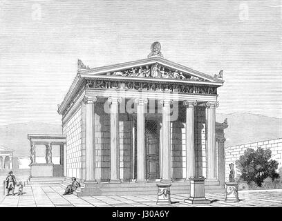 La reconstruction de l'Erechtheion ou Erechtheum, un ancien temple grec sur le côté nord de l'acropole d'Athènes en Grèce, 5e siècle avant J.-C. Banque D'Images