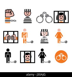 Prisonnier, le crime, l'esclavage vector icons set Illustration de Vecteur