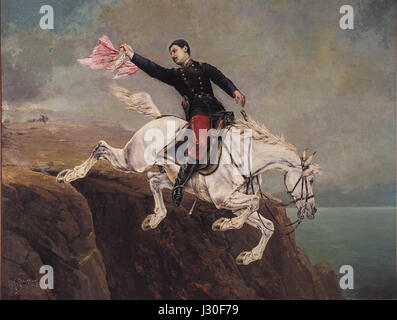 Le Caballo de Alfonso Ugarte fait référence à une statue de cheval ou monument dédié à Alfonso Ugarte, une figure éminente. A. Marazzani-Lima est probablement l'artiste ou le créateur de l'œuvre, mettant en valeur l'importance historique ou artistique. Banque D'Images