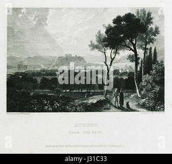 Cette œuvre d'art de Hugh William Williams, datée de 1829, offre une vue vers l'est d'Athènes, mettant en valeur l'architecture classique et les paysages du cityÂ€ ™ vus d'un point de vue unique. Banque D'Images