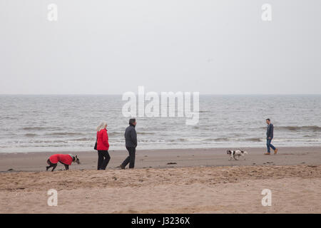 Edinburgh, Ecosse, Royaume-Uni. 2 mai, 2017. Les gens qui marchent sur les chiens rive sablonneuse de la plage de Portobello à Édimbourg, Écosse, Royaume-Uni. Météo : un formulaire de démarrage plutôt nuageux avec quelques plus légère bruine sur l'Est des collines, mais un peu de soleil sur Galloway, et éclaircies ailleurs par l'après-midi avec peut-être un cas isolé d'une douche. Au chaud dans l'ouest, près de la côte est du refroidisseur. Crédit : Gabriela Antosova/Alamy Live News Banque D'Images