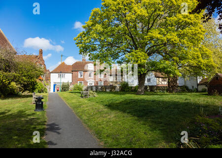 Une vue de l'église Saint-Pierre, à l'attrait des maisons sur St Peter's Street, Sandwich, Kent, UK Banque D'Images