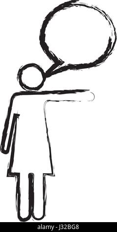 Silhouette floue monochrome de pictogramme woman pointing avec bras gauche et discours bulle Illustration de Vecteur