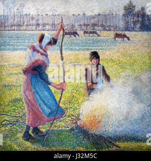 Pissarro. La peinture intitulée "Gelée blanche, Jeune paysanne faisant du Feu' (le givre, de paysan de faire un feu) de Camille Pissarro (1830-1903), huile sur toile, 1888 Banque D'Images