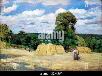 Pissarro. Tableau intitulé 'La moisson un Montfoucault" (la moisson à Montfoucault) de Camille Pissarro (1830-1903), huile sur toile, 1876 Banque D'Images