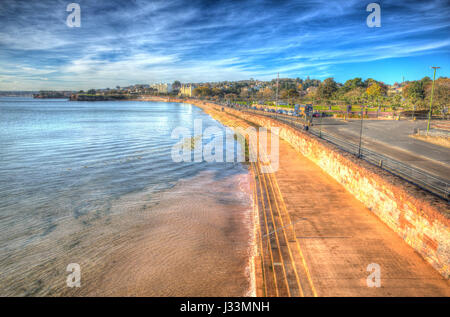 Torquay Devon, promenade sur la Riviera anglaise en HDR colorés Banque D'Images