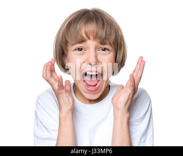 Petite fille en blanc T-shirt Banque D'Images