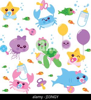 Animaux de mer bébé vector set Illustration de Vecteur