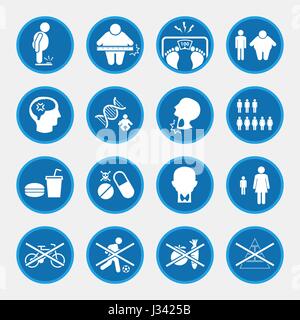 Les maladies liées à l'obésité icons Illustration de Vecteur