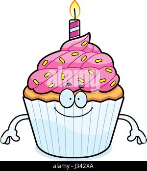 Une illustration d'un dessin animé birthday cupcake à heureux. Illustration de Vecteur