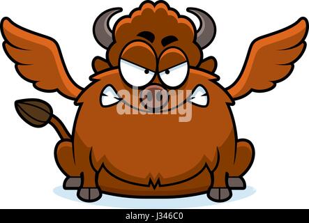 Une illustration d'un dessin animé avec des ailes buffalo à la colère. Illustration de Vecteur