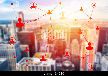Les technologies de réseautage social plus de New York. Concept des médias sociaux Banque D'Images