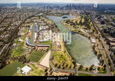 Vue aérienne de l'Albert Park race track à l'Australien 2017 Grand Prix de Formule 1 Banque D'Images