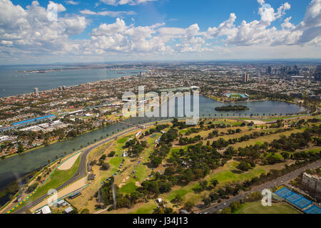 Vue aérienne de l'Albert Park race track à l'Australien 2017 Grand Prix de Formule 1 Banque D'Images