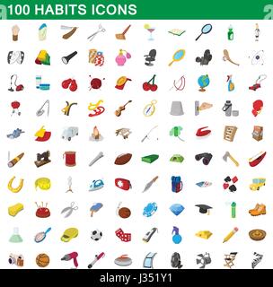 Habitudes 100 icons set, cartoon style Illustration de Vecteur