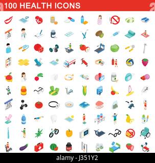 Santé 100 icons set, style 3D isométrique Illustration de Vecteur