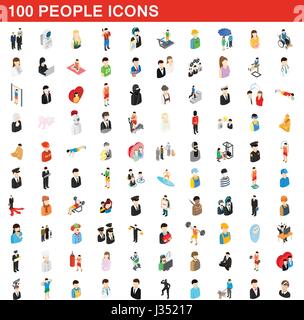 100 personnes icons set, style 3D isométrique Illustration de Vecteur