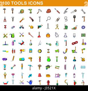 100 logiciels icons set, cartoon style Illustration de Vecteur