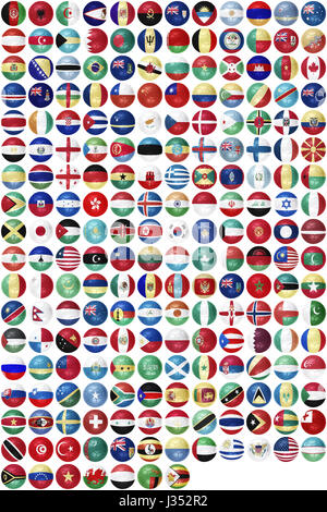 Tous les membres (211) de 2017, d'un savoir bien football association, les drapeaux de tous les membres superposée sur un football traditionnel. Banque D'Images