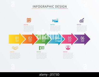 Flèche infographies numéro 6. Processus vecteur fond du graphique. Peut être utilisé pour la mise en page, flux de données, diagramme, d'options d'affaires, bannières, Illustration de Vecteur